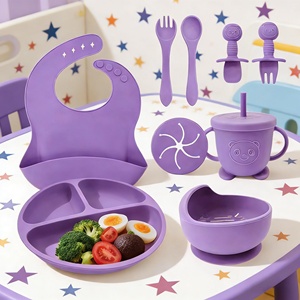 Ensemble de vaisselle pour bébé en silicone de qualité alimentaire, design classique personnalisé, écologique, non toxique, comprenant assiette, bol, cuillère, fourchette, pour les repas - Product Image 1