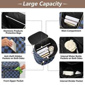 Nuevo Producto, Mochila Deportiva Personalizada Azul a Cuadros, Cierre de Cremallera, Diseño con Patrón de Personajes - Product Image 5