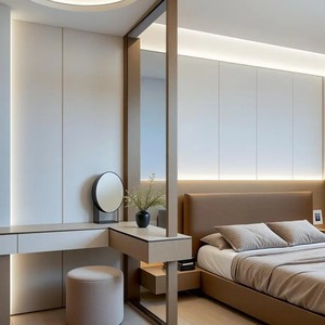 Toeletta Professionale in Legno di Pino Massiccio con Armadietto Divisorio, Specchio Illuminato, Design Minimalista di Lusso per Camere da Letto, Hotel e Appartamenti - Product Image 2