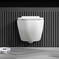 WC suspendu monobloc moderne en céramique, rond, peu encombrant, à chasse d'eau hygiénique, à sortie latérale, avec siphon en P