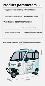 รถสามล้อไฟฟ้าแบบมีหลังคาปิดเต็มคัน 1500W 3000W สำหรับโดยสาร - Product Image 4