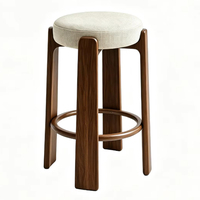 Tabouret de bar haut en bois massif, style minimaliste moderne, avec dossier, pour usage commercial ou domestique, design nordique, luxe léger
