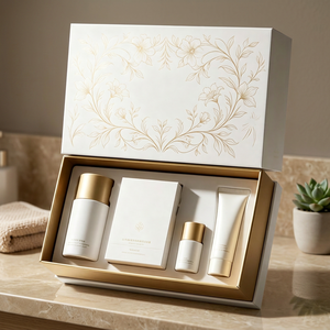 Luxury Eco-Friendly Cosmetic Gift <b>Box</b> Set Gold Foil <b>Floral</b> Design Magnetic Closure Handle Rigid Packaging High-End Beauty <b>Box</b> - Product Image 1