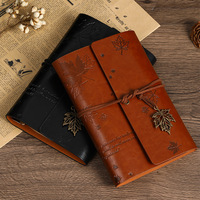 Cuaderno de Viaje Portátil Retro de Alta Calidad A6 con Tapa Dura de Hoja de Arce, Logotipo Personalizado Estampado, Hojas Sueltas, Papel Color Marfil, Cosido, 160 PU