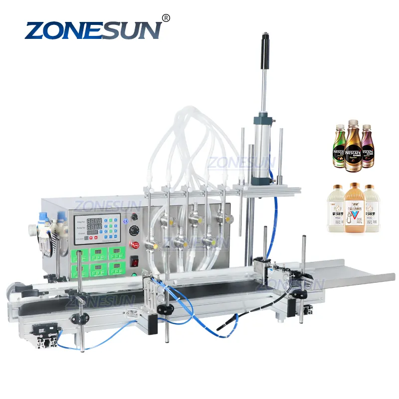 ZONESUN ZS-DTMP6 altı kafa manyetik pompa E sıvı 1 litre küçük ölçekli cam şişe dolum makinesi konveyör