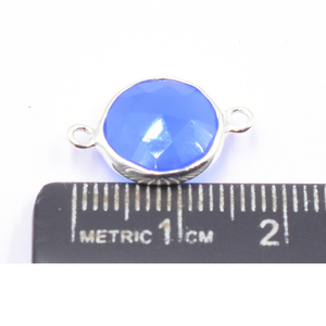 Connecteur en argent sterling 925 plaqué argent, forme ronde en calcédoine bleue, fabrication de bijoux faits à la main - Product Image 2