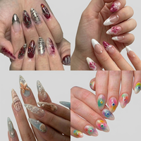 Ulk 24 pièces Faux ongles à presser fabriqués à la machine, design 3D, papillon, paillettes, French manucure, formes carrée, amande, stiletto, kit de manucure