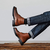Bottes d'hiver pour hommes en cuir véritable de haute qualité, à lacets, bout rond, chaudes, décontractées, à la mode, avec semelles en caoutchouc antidérapantes