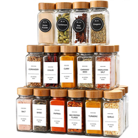 Contenants à Épices Carrés de Cuisine de 120 ml (4 oz) avec Couvercle en Bois et Couvercle en Bambou pour Sel et Assaisonnement