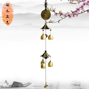Campanas de viento de 2 pisos al por mayor, con diseños de Doble Pez, <span class=keywords><strong>Ocho</strong></span> <span class=keywords><strong>Trigramas</strong></span>, Qil, Pavo Real y Colgantes Kangxi, estilo japonés, en stock - Product Image 4