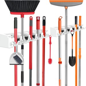 Wall-mounted <b>mop</b> stand storage rack with <b>spring</b> hooks kitchen cleaning tool organizer multi-functional <b>mop</b> holder and hanging ra - Product Image 3