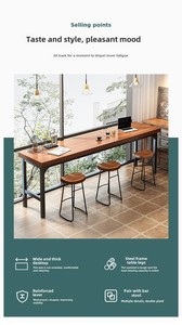 Conjunto de Mesa y Sillas de Bar para Balcón, Estilo Moderno e Informal, Banco de Madera Estrecho para Pared, Ideal para Cafeterías y Tiendas de Té con Leche, Combinación de Mesa Alta - Product Image 5