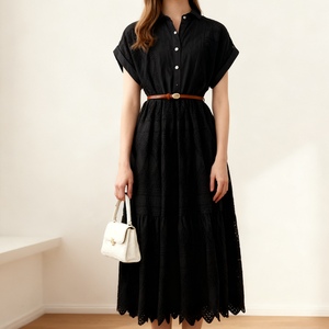 เดรสแฟชั่นผู้หญิงทรงหลวมติดกระดุมผ่าหน้าผูกเอวแต่งระบายคอเสื้อแบบแพทช์เวิร์ค - Product Image 2