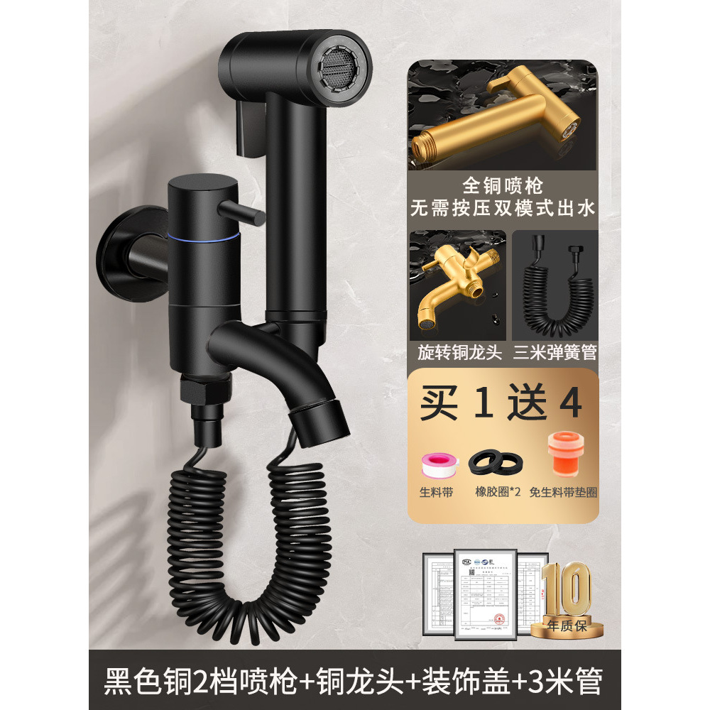 Black spray gun with rotating faucet, 3-meter hose, brass 2-speed setting.