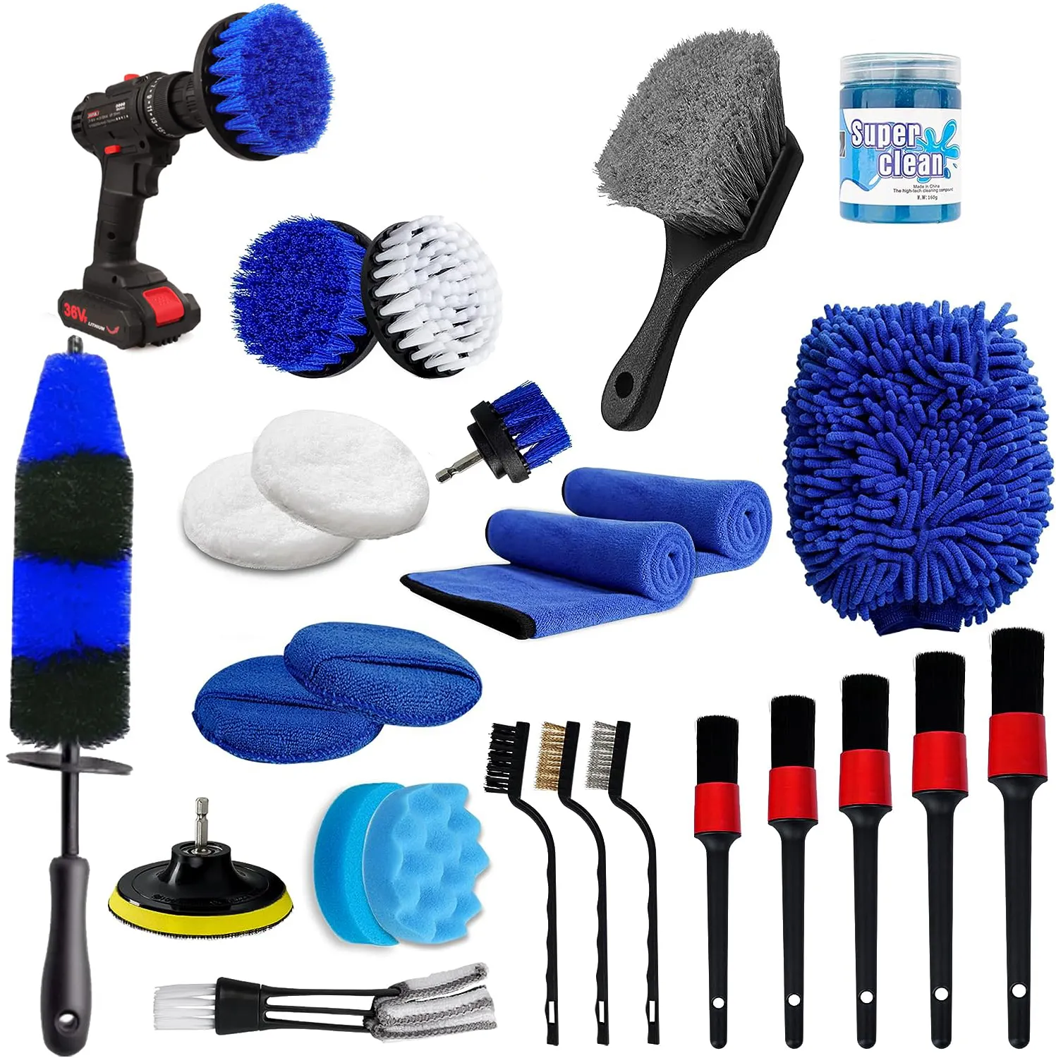 25-teiliges Pinsel-Set für Autoaufbereitung Pflege-Kit Autoaufbereitungsset Pinsel für Autoaufbereitung, Reinigungswerkzeuge für Autowäsche