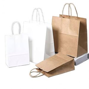 Sacs en papier kraft pour emporter, sacs de courses écologiques réutilisables, imprimés sur mesure, emballages recyclés, brun - Product Image 3