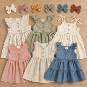 Vestido de verano para niñas, vestido informal floral para niñas, envío de estilos variados, mezcla aleatoria en stock, ropa infantil - Product Image 1