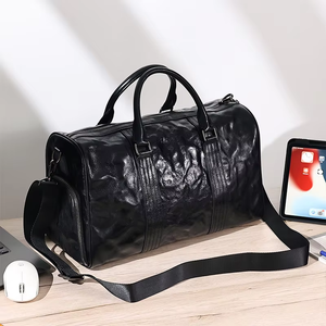 Sac de voyage décontracté pour affaires et fitness en cuir véritable imperméable unisexe avec compartiment à chaussures, sac de sport et sac de week-end en polyester - Product Image 1