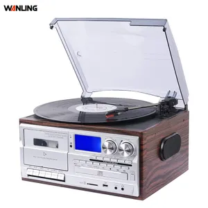 Classic 8 in 1 multimedia turntable system sd cd usb rercording turntable player with cassette radio