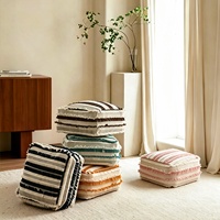 Housse de pouf bohème multicolore à rayures géométriques, coussin de siège tissé multicolore pour la décoration intérieure, lavable en machine