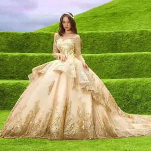 Sweet <strong>16</strong> Gold Ball Gown para Glitter <strong>Birthday</strong> Prom Vestidos De Age15 Formal Princess Party Ball Gowns Quinceanera <strong>Dresses</strong> MQ645 - Product Image 1