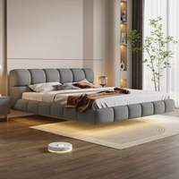 Lit flottant simple moderne crème vent oreilles d'éléphant suspendus en cuir Napa chambre principale lit double