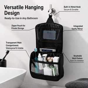 Organisateur <span class=keywords><strong>de</strong></span> voyage tout-en-un grande capacité avec miroir intégré, trousse <span class=keywords><strong>de</strong></span> toilette imperméable en polyester pour hommes et femmes - Product Image 1
