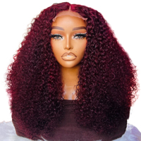 Perruque SDD Pixie Curly en Cheveux Humains, Perruque Frontale 13*4, Couleur Vin Foncé, Perruque en Cheveux Humains de 16, 18, 20, 22, 24, 26, 28 Pouces pour Coiffure Quotidienne