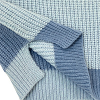Pull en tricot à col rond pour femme, bleu clair, tricot côtelé épais, patchwork denim, manches à franges, coupe ample, manches longues, vente directe usine