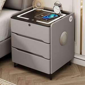 Table de chevet intelligente avec lecteur d'empreintes digitales, nouveau modèle nordique personnalisable, 3 tiroirs, chargeur de téléphone sans fil, meubles de chambre à coucher - Product Image 3