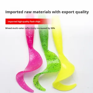 OEM 50-pezzi T-Tail Soft Worm Texas Rig esca con coda filettata in PVC esca finta con esca a testa di piombo per mandarino pesce persico - Product Image 5