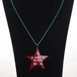 Fabrik Großhandel Led Christmas Light Up Halsketten 4. Juli Rot Fünfzackige Stern blinkende Perlenkette