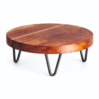 Premium Medium Houten Ecologische Ronde Taartplateau Set 2 Zwarte Metalen Haarspeldpoten Vaatwasser- en Vrieskastbestendig Display MANOJ