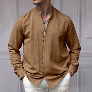 Chemise décontractée pour <span class=keywords><strong>homme</strong></span> gris clair à micro-quadri, à manches longues, boutonnée, col à revers, coupe ample et oversize, pour le quotidien - Product Image 4