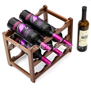 Solid Wood Wine Rack 6 Bottle Capacity <b>Tabletop</b> Display Storage Shelf For Home Use - Product Image 4