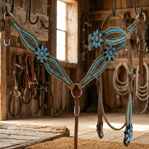 Ensemble d'attelage équestre Western Barkat Overseas Designer en cuir de vachette premium turquoise, cuir naturel souple, haute qualité - Product Image 3
