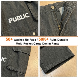 Clothes Manufacturer Custom Flat Embroidery Multi-Pocket Cotton Button Pants Straight Leg Heavyweight Baggy Cargo Men's Jeans - Product Image 2