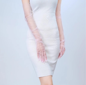 70cm Nouveau Style Femmes <span class=keywords><strong>Ultra</strong></span> Mince Gants Tulle Coude Longue Robe De Mariée De Mariage Mitaines Sheer Transparent Crème Solaire Vintage Gants - Product Image 4