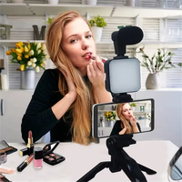 Kit de tournage pour créateurs YouTube et TikTok : support de téléphone, mini trépied, éclairage LED d'appoint, mini kit d'éclairage vidéo LED à intensité réglable avec microphone