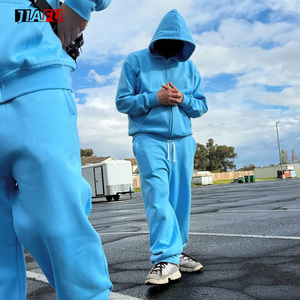 Tùy chỉnh chất lượng cao baggy Zip Up áo nỉ và Sweatpants thiết lập lớn dây rút Hoodies đặt người đàn ông Bộ đồ thể thao - Product Image 3