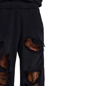 Pantalon de jogging ample et droit en molleton épais de coton French Terry, effet vieilli, déchiré, bords bruts, délavé - Product Image 6