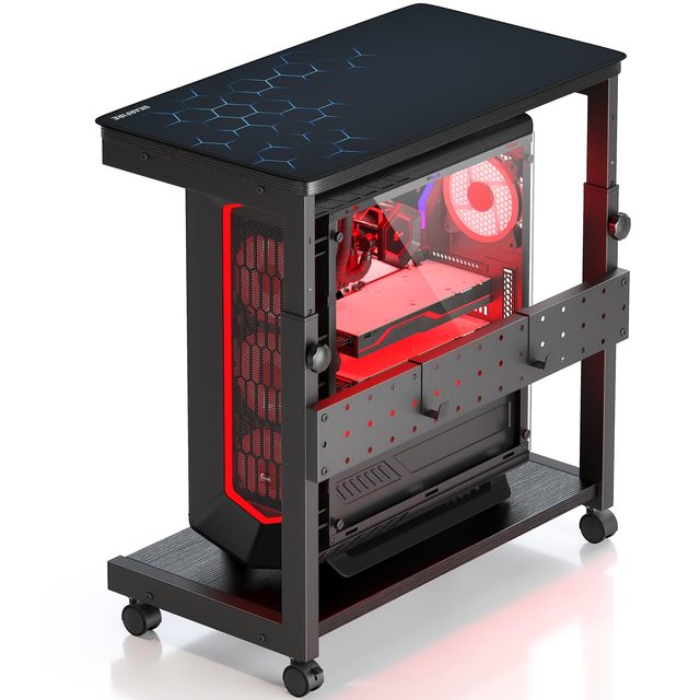 Height Adjustable Computer Tower Stand, 2-Tier Case CPU Holder Cart Under Desk Mobile PC Stand Laptop Standing Table Accessories