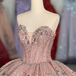 Vestido de Quinceañera Rosa Claro Dy6955, Estilo Princesa con Cola Capilla, Satén Bordado, Encaje, Cuentas, Apliques y Volantes, Cintura Natural Moderna - Product Image 3