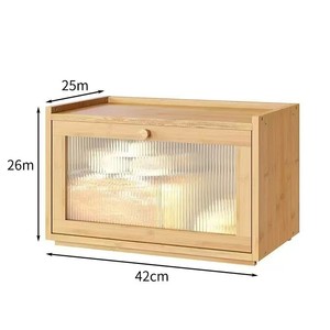 Boîte à pain en bambou, conteneur de rangement de cuisine en bois avec porte en verre, grande capacité, organisateur alimentaire pour usage domestique - Product Image 5