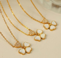 Colliers de mode 2024 vente en gros en acier inoxydable plaqué or Hotan Jade amour diamant ensemble trèfle à quatre feuilles collier sans ternissement