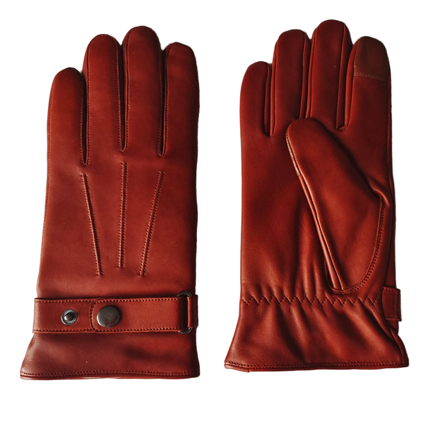 High Quality Strap on Top Snap Daily Life Warm Gloves Sheepskin Winter Cashmere Lined Touch Screen Man's Leather Gloves