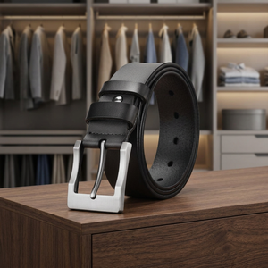 Ceinture pour homme BS INTERNATIONAL en cuir de vachette écologique, avec boucle carrée à ardillon en acier, étanche, pour usage quotidien, durable, véritable 3D - Product Image 1