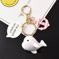 Porte-clés porte-monnaie en forme de dauphin et baleine bleue, dessin animé 3D, avec clochette mignonne, pendentif pour sac d'étudiant, cadeau simple pour garçon, fille ou couple