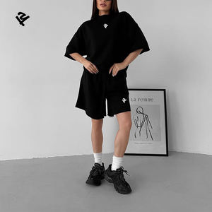 Ensemble de détente 2 pièces oversize pour femme, T-shirt ample à manches courtes et short taille haute à cordon de serrage, tenue décontractée streetwear jaune - Product Image 2