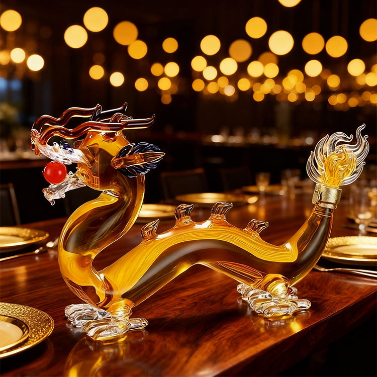 Art Statue - Oriental Snake Lead-Free Glass Whisky Bottle 1000ml, Handmade, Festival Table Decoration, Wine Tequila Gift, Personalized Animal Wine - View #9